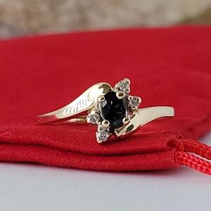 ❤️10k Size 7.5 Fancy Solid Yellow Gold Sapphire and Diamonds Ring! 👌🎁